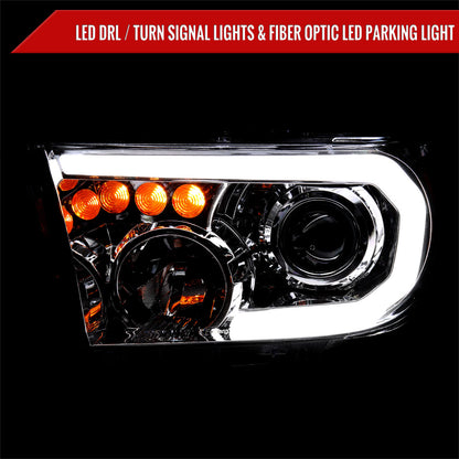 2007-2013 Toyota Tundra/2008-2017 Sequoia Retro Style LED Tube Projector Headlights with LED Turn Signals (Chrome Housing/Smoked Lens)