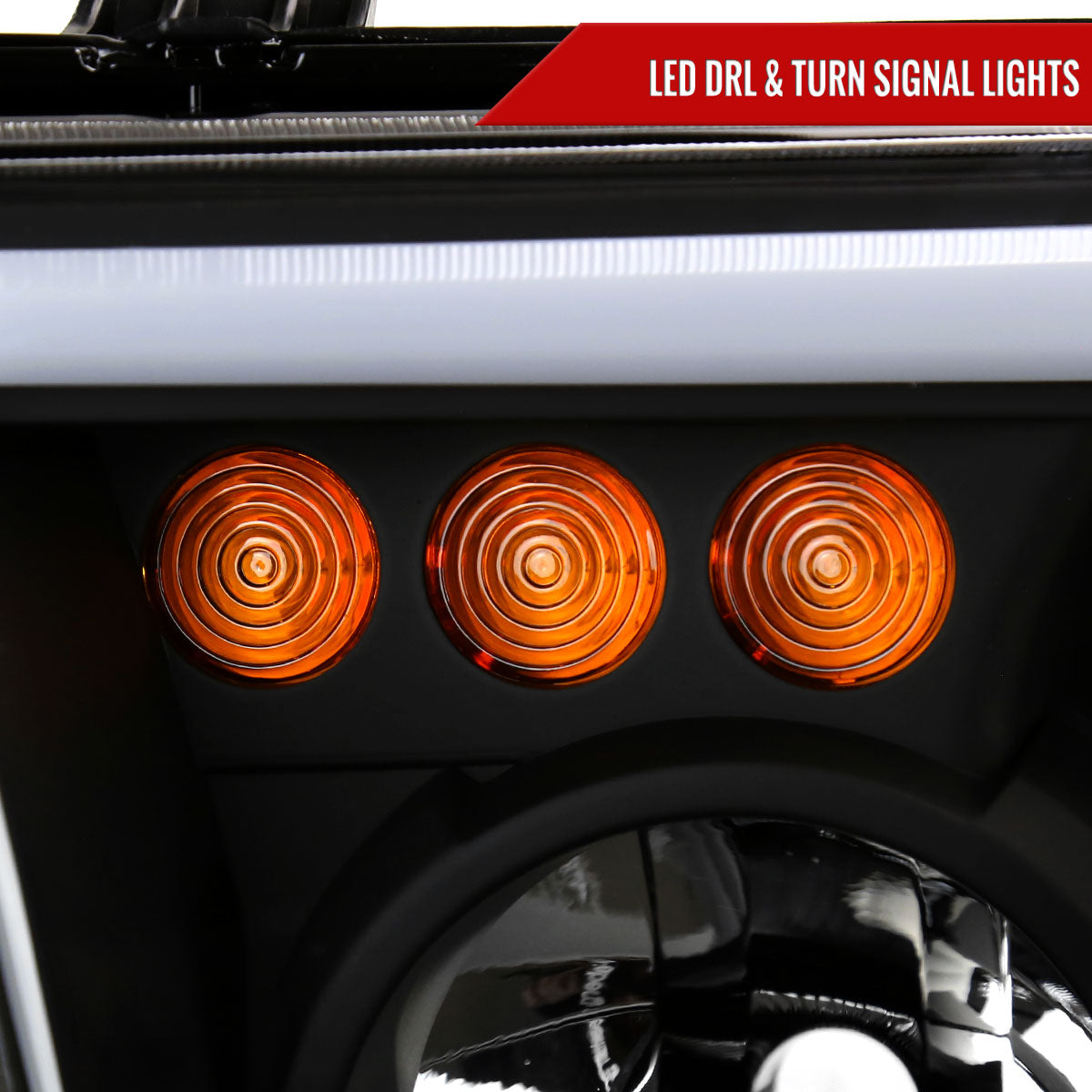 2007-2013 Toyota Tundra/2008-2017 Sequoia Retro Style LED Tube Projector Headlights with LED Turn Signals (Matte Black Housing/Clear Lens)