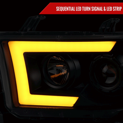 2007-2013 Toyota Tundra/ 2008-2017 Sequoia Switchback Sequential LED C-Bar Projector Headlights (Black Housing/Smoked Lens)
