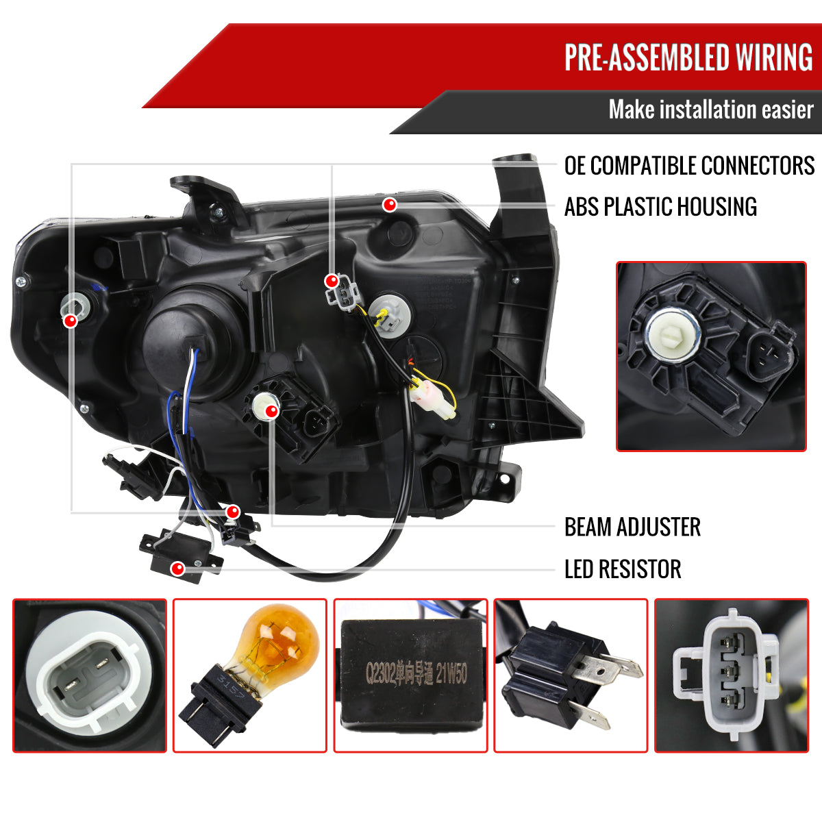 2014-2021 Toyota Tundra LED Switchback Sequential Turn Signal LED Bar Projector Headlights (Chrome Housing/Clear Lens)