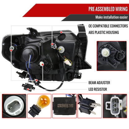 2014-2021 Toyota Tundra LED Switchback Sequential Turn Signal LED Bar Projector Headlights (Chrome Housing/Clear Lens)
