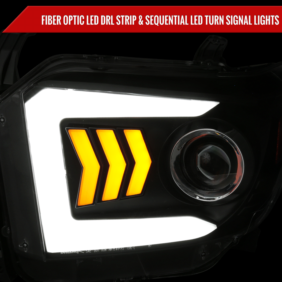 2014-2021 Toyota Tundra LED C-Bar Projector Headlights w/ Sequential Arrow Turn Signals (Black Housing/Smoked Lens)