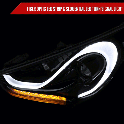 2012-2017 Hyundai Veloster LED Bar Projector Headlights w/ Sequential Turn Signal Lights (Glossy Black Housing/Smoked Lens)