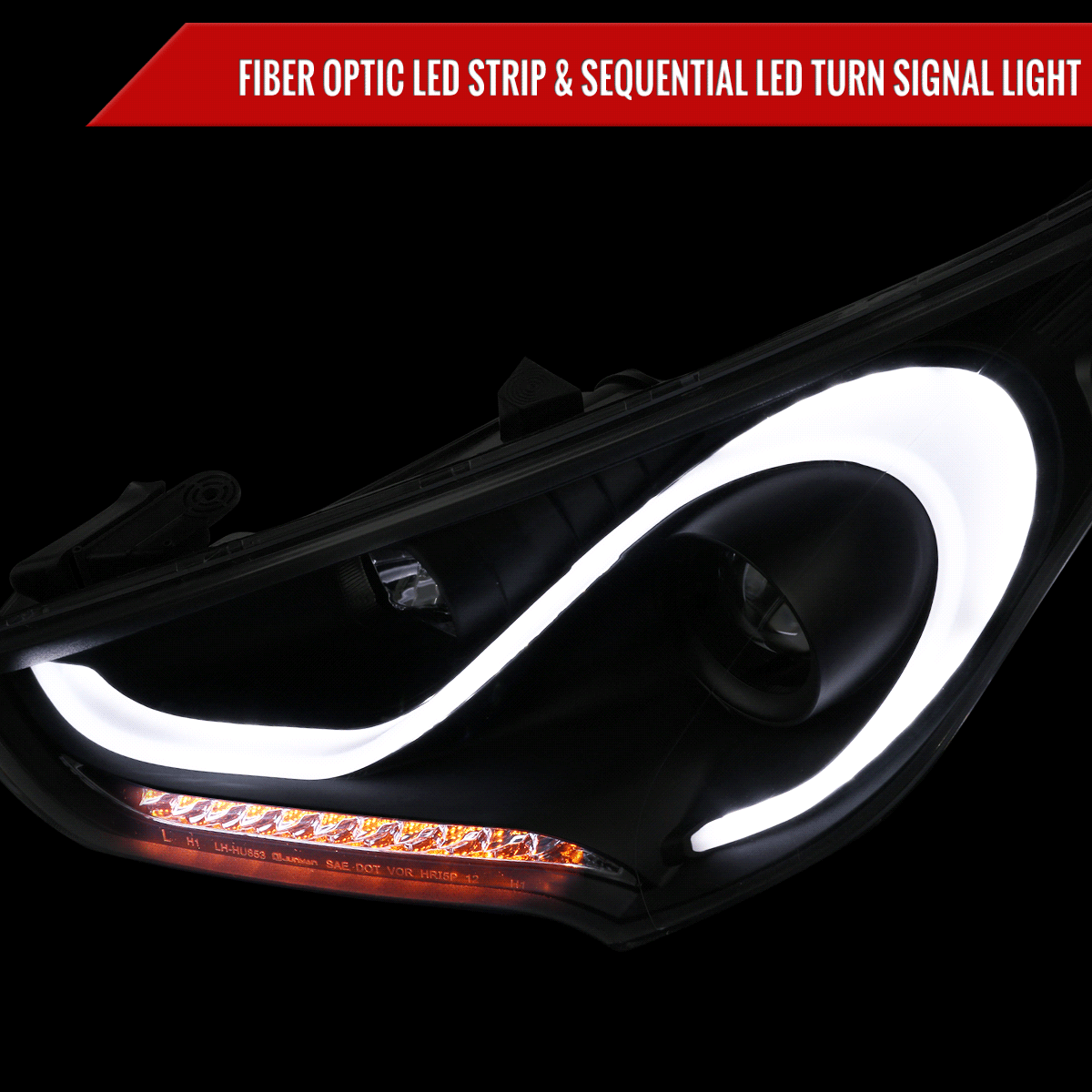 2012-2017 Hyundai Veloster LED Bar Projector Headlight w/ Sequential Turn Signal Lights (Matte Black Housing/Clear Lens)