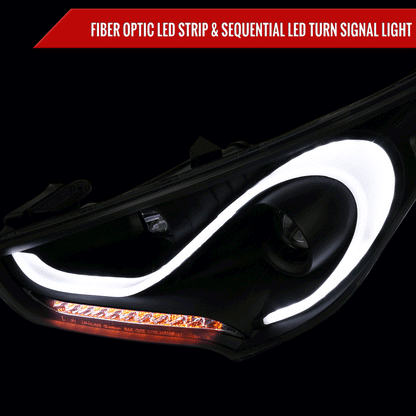 2012-2017 Hyundai Veloster LED Bar Projector Headlight w/ Sequential Turn Signal Lights (Matte Black Housing/Clear Lens)