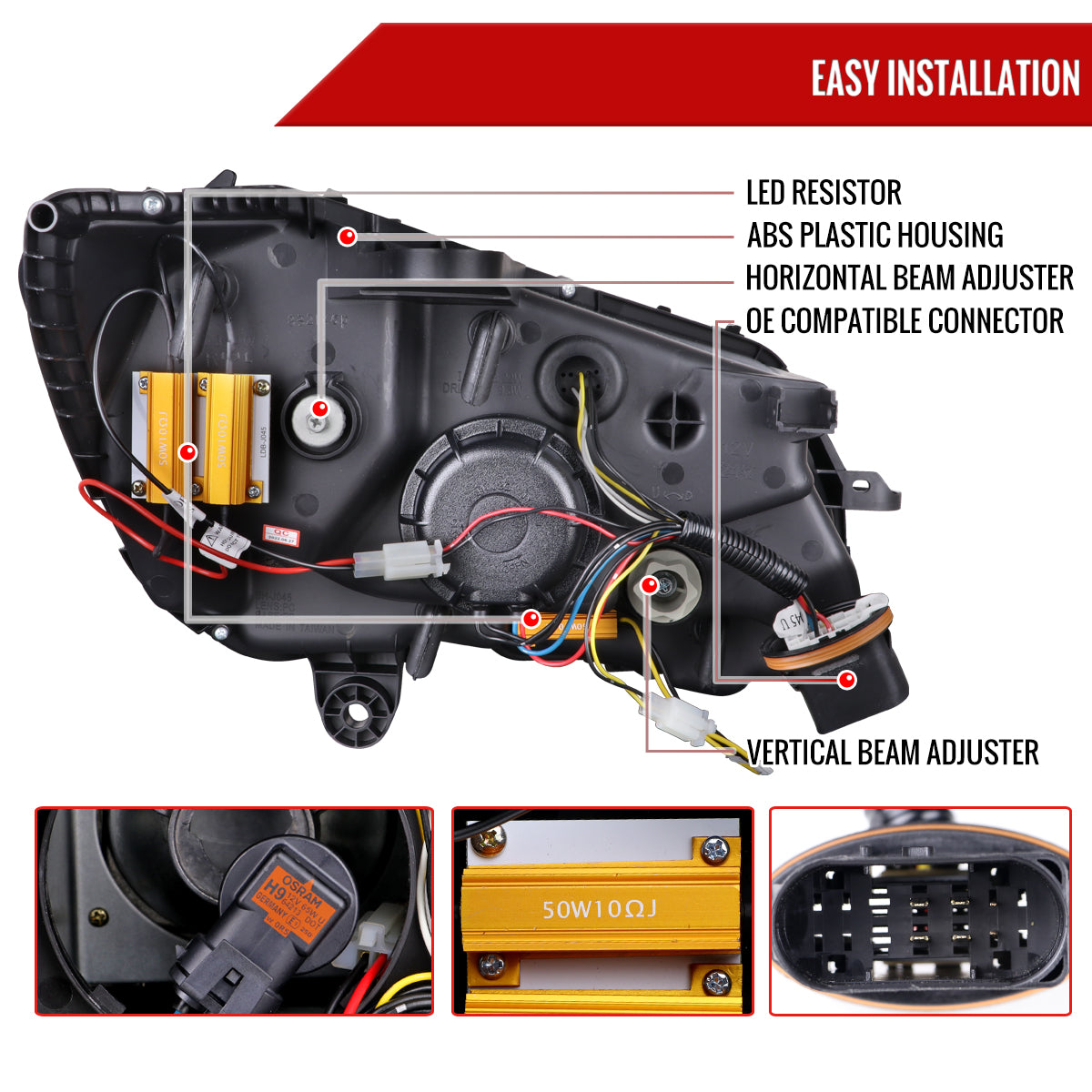 2015-2018 Mercedes-Benz C-Class W205 Switchback Sequential Turn Signal Projector Headlights (Jet Black Housing/Clear Lens)