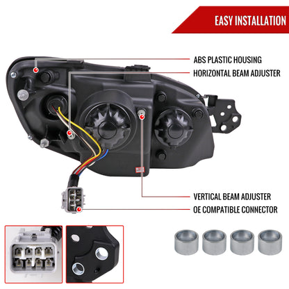2006-2007 Subaru Impreza WRX STI LED Bar Sequential Turn Signal Projector Headlights (Glossy Black Housing/Smoked Lens)