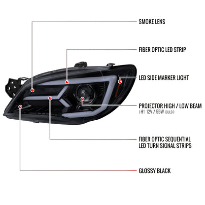 2006-2007 Subaru Impreza WRX STI LED Bar Sequential Turn Signal Projector Headlights (Glossy Black Housing/Smoked Lens)