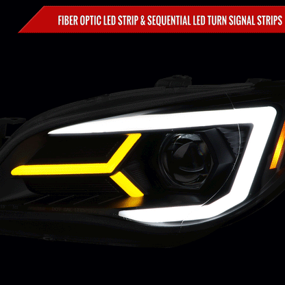 2006-2007 Subaru Impreza WRX STI LED Bar Sequential Turn Signal Projector Headlights (Matte Black Housing/Clear Lens)