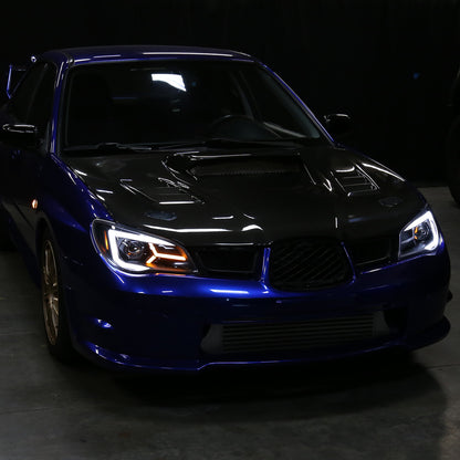 2006-2007 Subaru Impreza WRX STI LED Bar Sequential Turn Signal Projector Headlights (Matte Black Housing/Clear Lens)