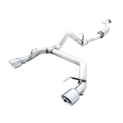 AWE Tuning 2021+ Ford Bronco 0FG Dual Rear Exit Exhaust w/Chrome Silver Tips & Bash Guard