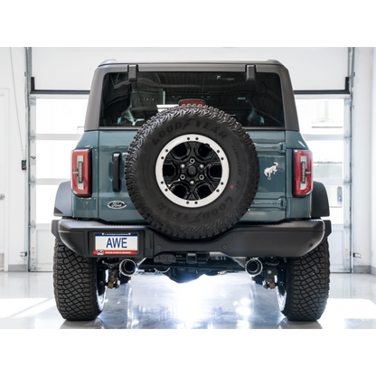 AWE Tuning 2021+ Ford Bronco 0FG Dual Rear Exit Exhaust w/Chrome Silver Tips & Bash Guard