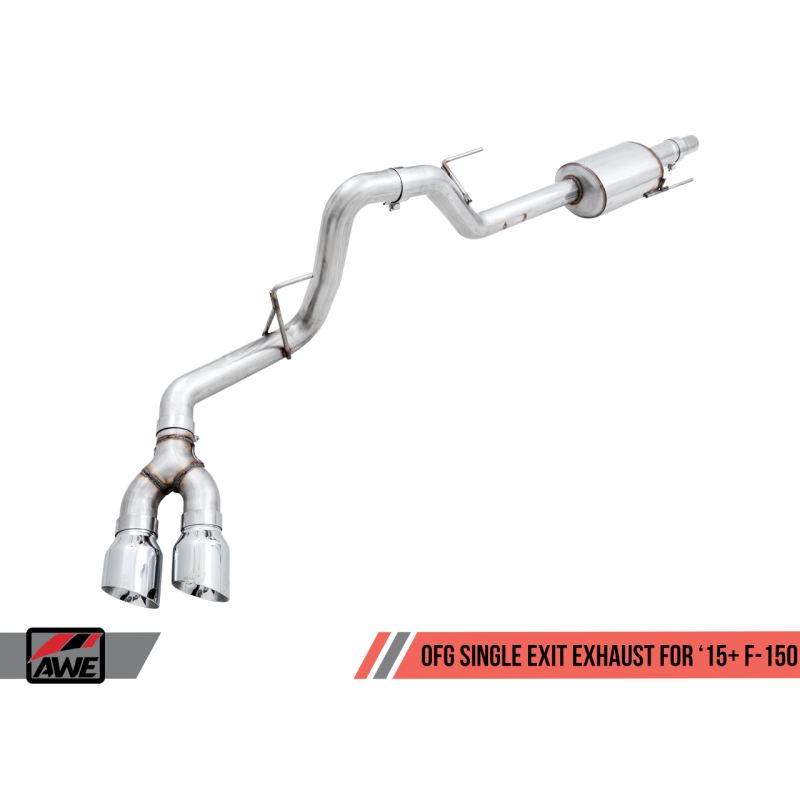 AWE Tuning 2015+ Ford F-150 0FG Single Exit Performance Exhaust System w/4.5in Chrome Silver Tips