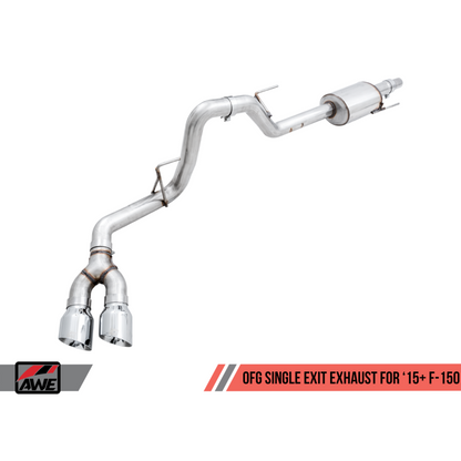 AWE Tuning 2015+ Ford F-150 0FG Single Exit Performance Exhaust System w/4.5in Chrome Silver Tips