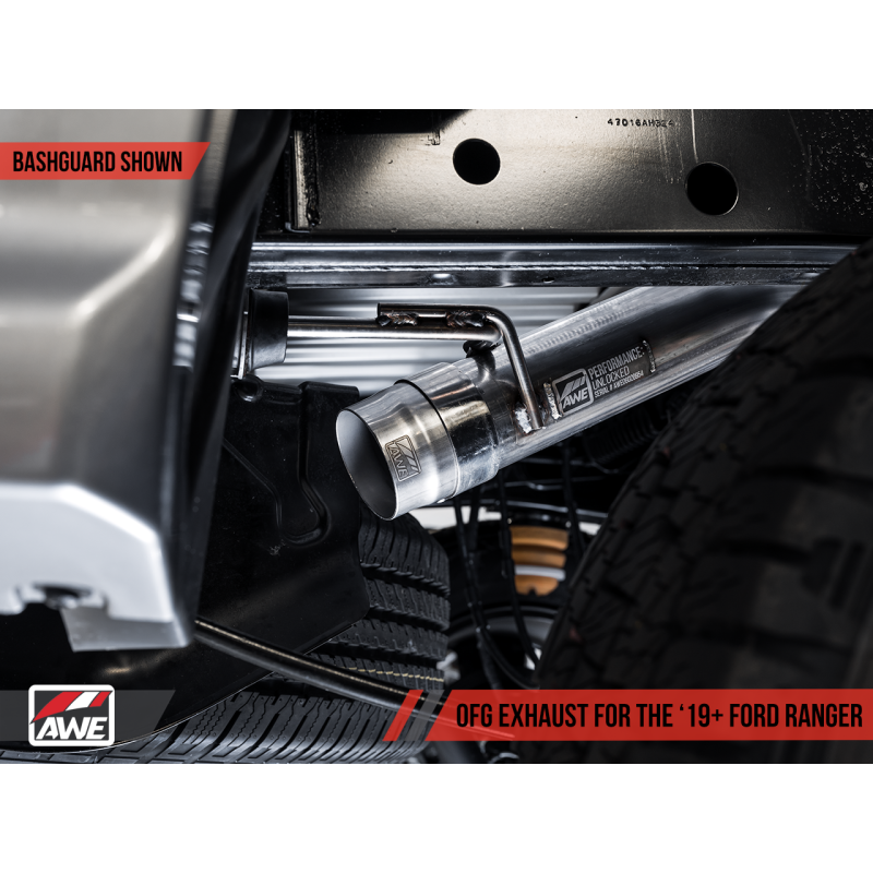 AWE Tuning 2019+ Ford Ranger 0FG Performance Exhaust System w/Chrome Silver Tips & Bash Guard