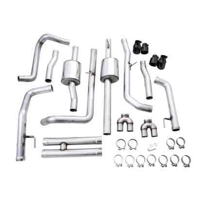 AWE Tuning 4th Gen GM 1500 6.2L 0FG Catback Split Rear Exit (w/ Bumper Cutouts) - Quad Diamond Tips