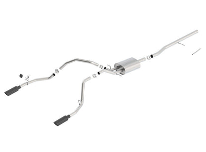 Borla 14 Sierra 1500 C/B S-Type Exhaust/2.75in Into Dual 2.25in Out 4in Split Rear Exit-Black Chrome