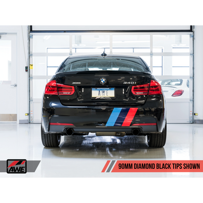 AWE Tuning BMW F3X 340i Touring Edition Axle-Back Exhaust - Diamond Black Tips (90mm)