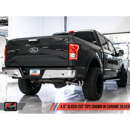 AWE Tuning 2015+ Ford F-150 0FG Single Exit Performance Exhaust System w/4.5in Chrome Silver Tips