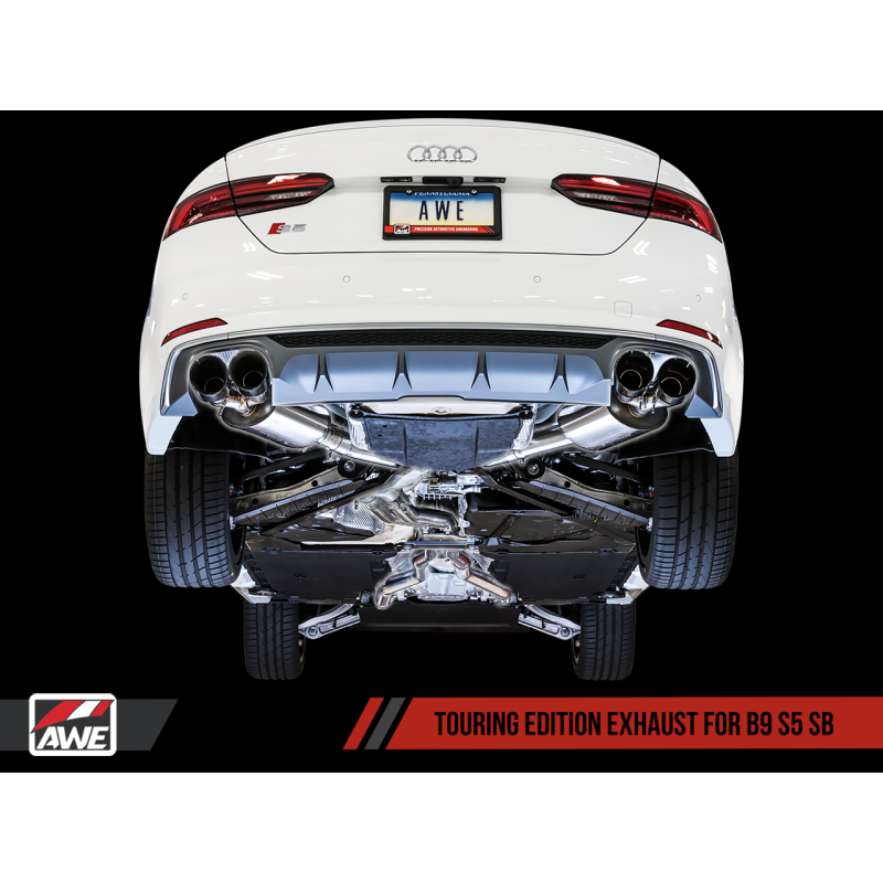 AWE Tuning Audi B9 S5 Sportback Touring Edition Exhaust - Non-Resonated (Black 102mm Tips)