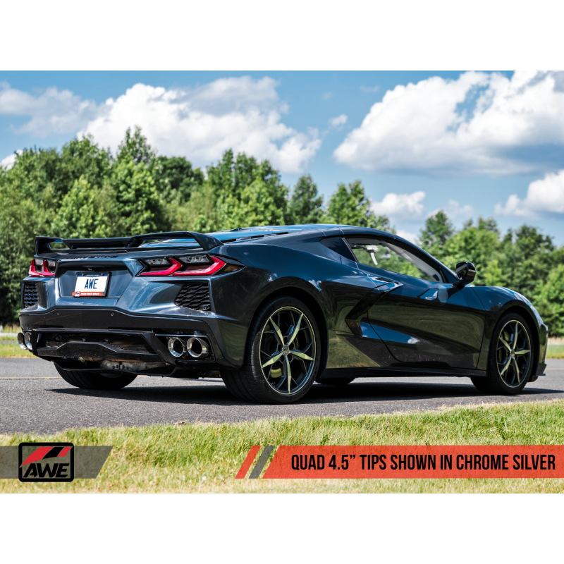 AWE Tuning 2020 Chevrolet Corvette (C8) Touring Edition Exhaust - Quad Chrome Silver Tips