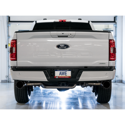 AWE 0FG 21+ Ford F150 Dual Split Rear Cat-Back Exhaust- 5in Diamond Black Tips
