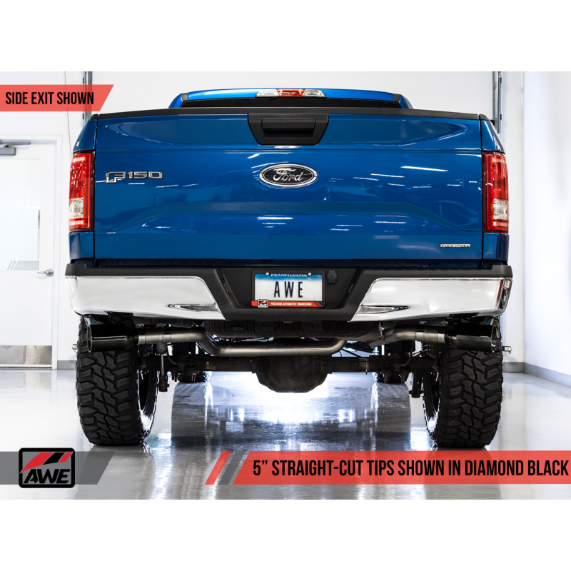 AWE Tuning 2015+ Ford F-150 0FG Dual Exit Performance Exhaust System w/5in Diamond Black Tips