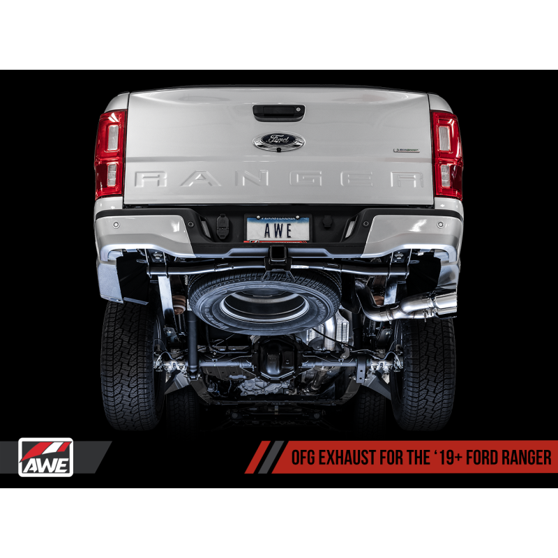 AWE Tuning 2019+ Ford Ranger 0FG Performance Exhaust System w/Chrome Silver Tips & Bash Guard