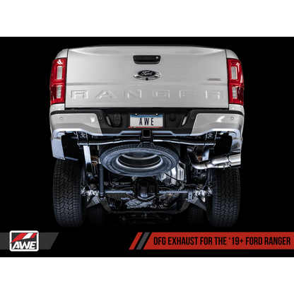 AWE Tuning 2019+ Ford Ranger 0FG Performance Exhaust System w/Chrome Silver Tips & Bash Guard