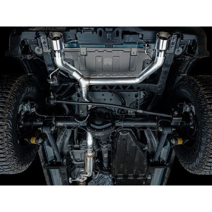 AWE Tuning 2021+ Ford Bronco 0FG Dual Rear Exit Exhaust w/Chrome Silver Tips & Bash Guard