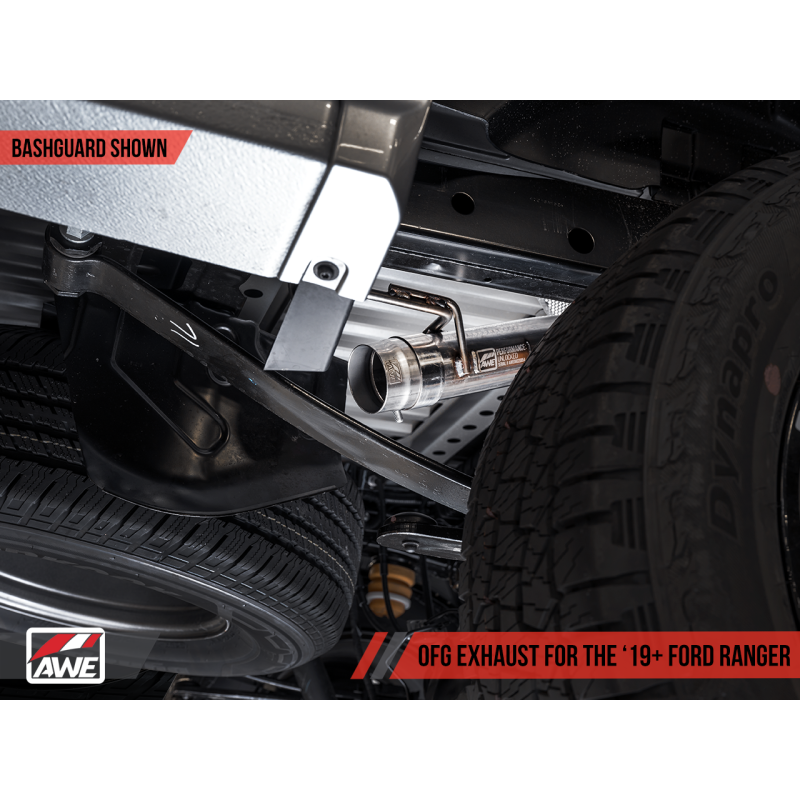 AWE Tuning 2019+ Ford Ranger 0FG Performance Exhaust System w/Chrome Silver Tips & Bash Guard