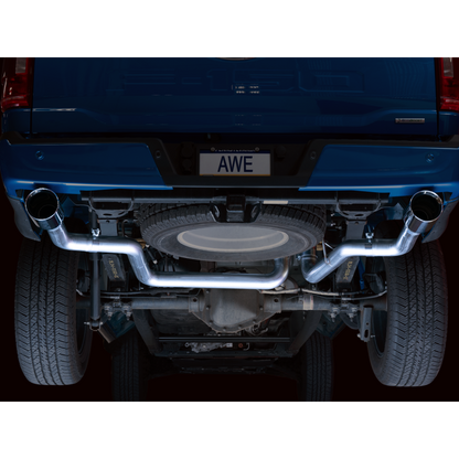 AWE 0FG 21+ Ford F150 Dual Split Rear Exhaust - 5in Chrome Silver Tips