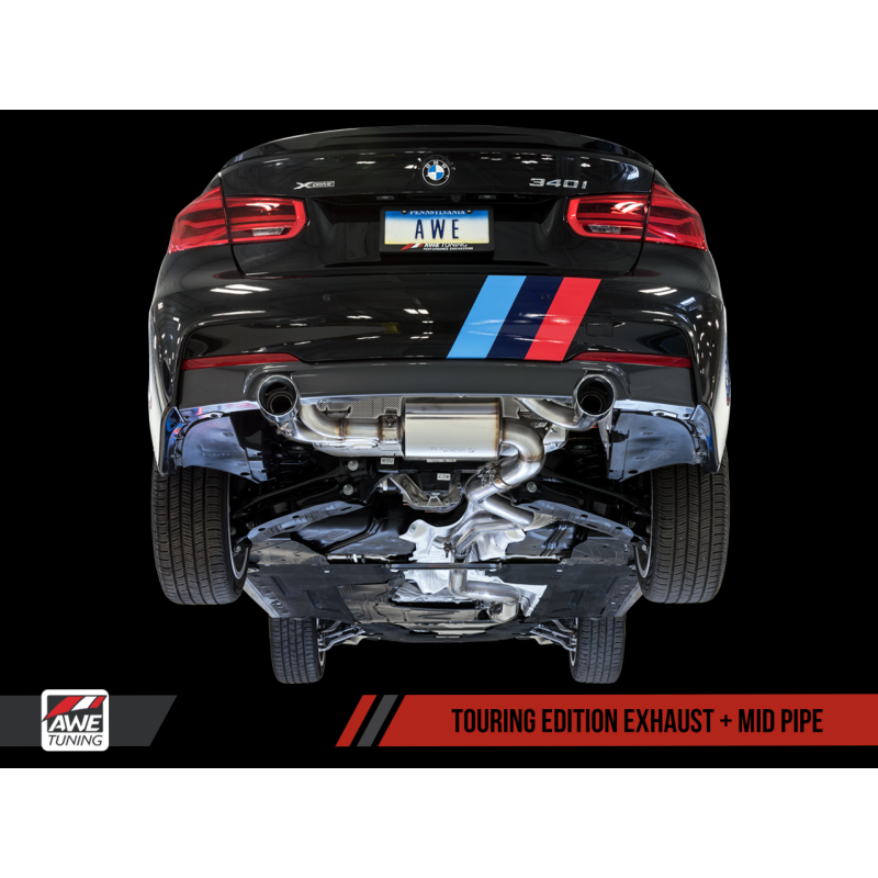 AWE Tuning BMW F3X 340i Touring Edition Axle-Back Exhaust - Chrome Silver Tips (102mm)