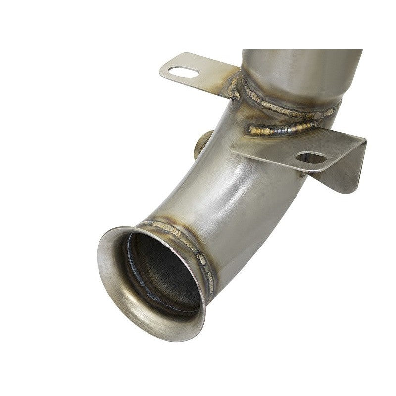 aFe Twisted Steel Down Pipe 2-1/2in 304 Stainless Steel w/ Cat - 09-15 MINI Cooper