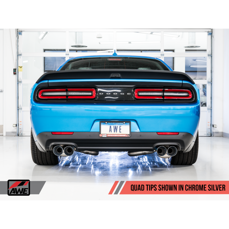 AWE Tuning 2015+ Dodge Challenger 6.4L/6.2L SC Track Edition Exhaust - Quad Chrome Silver Tips