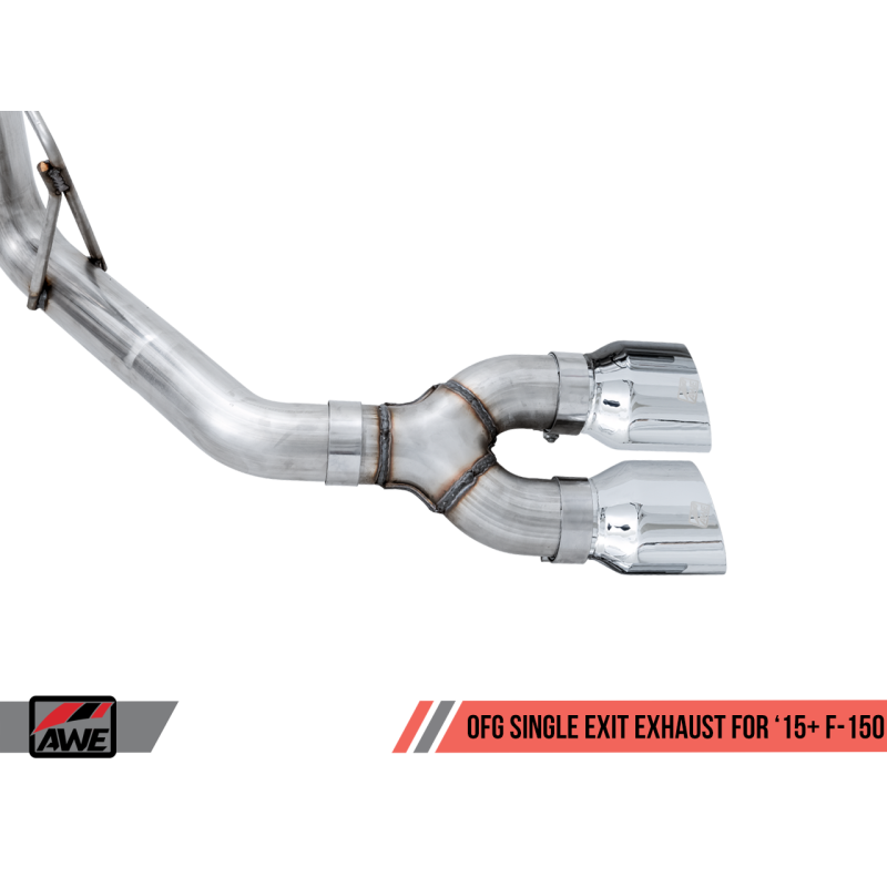 AWE Tuning 2015+ Ford F-150 0FG Single Exit Performance Exhaust System w/4.5in Chrome Silver Tips