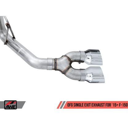AWE Tuning 2015+ Ford F-150 0FG Single Exit Performance Exhaust System w/4.5in Chrome Silver Tips