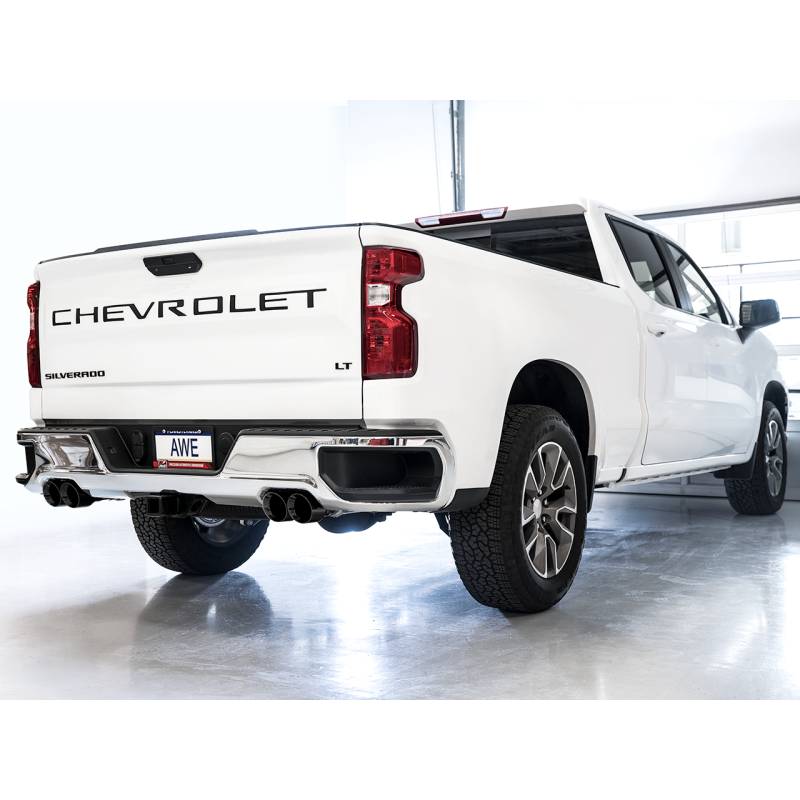 AWE Tuning 4th Gen GM 1500 5.3L 0FG Catback Split Rear Exit (w/ Bumper Cutouts) - Quad Diamond Tips