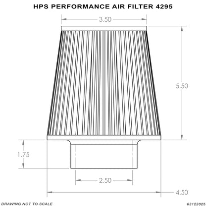 HPS Performance 2.5" Air Filter, 7.25" Length, 4.5" Base, 3.5" Top, HPS-4295