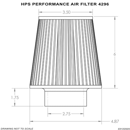 HPS Performance 2.75" Air Filter, 7.5" Length, 4.75" Base, 3.5" Top, HPS-4296