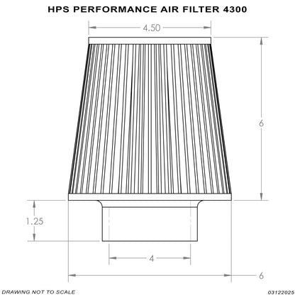 HPS Performance 4" Air Filter, 7.75" Length, 6" Base, 4.5" Top, HPS-4300