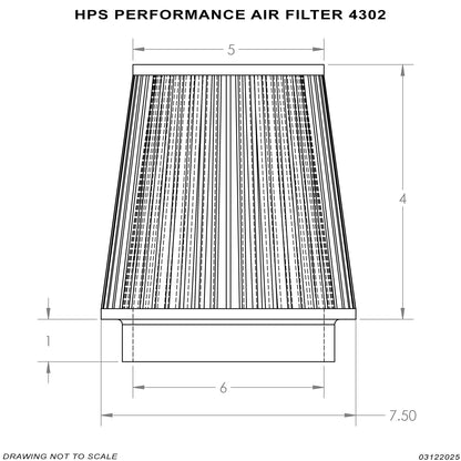 HPS Performance 6" Air Filter, 5" Length, 7.5" Base, 5" Top, HPS-4302