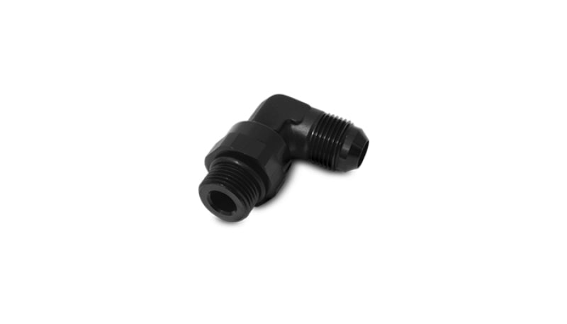 Vibrant -6AN Male Flare to Male -6AN ORB Swivel 90 Degree Adapter Fitting - Anodized Black