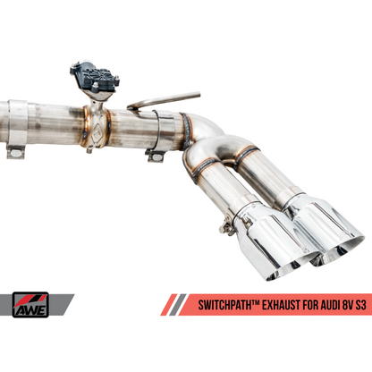 AWE Tuning Audi 8V S3 SwitchPath Exhaust w/Chrome Silver Tips 102mm