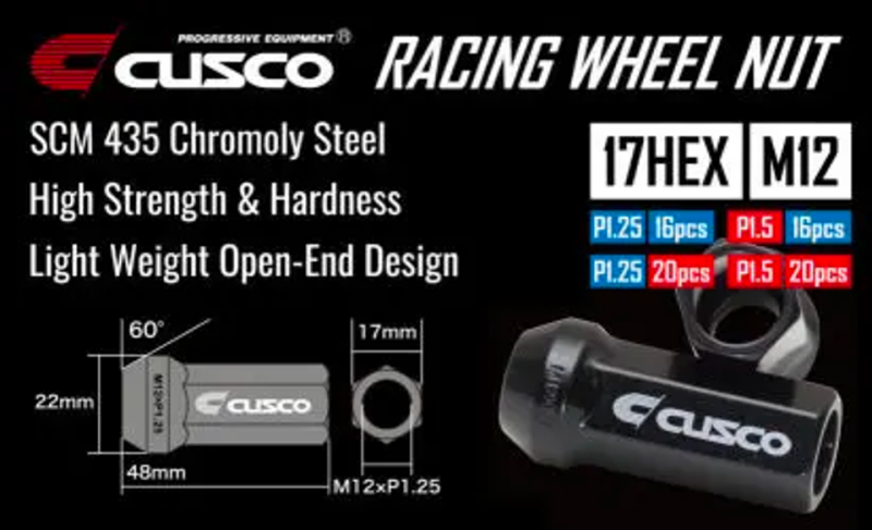 Cusco Universal Wheel Lug Nut Set M12 x P1.5mm - Black  (16pcs)