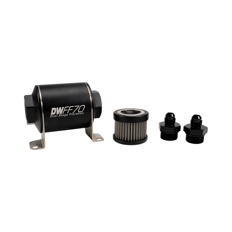 DeatschWerks Stainless Steel 6AN 10 Micron Universal Inline Fuel Filter Housing Kit (70mm)