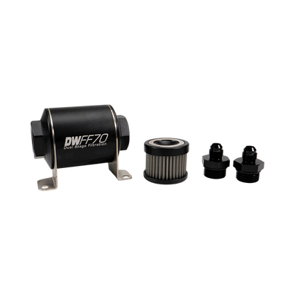 DeatschWerks Stainless Steel 6AN 10 Micron Universal Inline Fuel Filter Housing Kit (70mm)