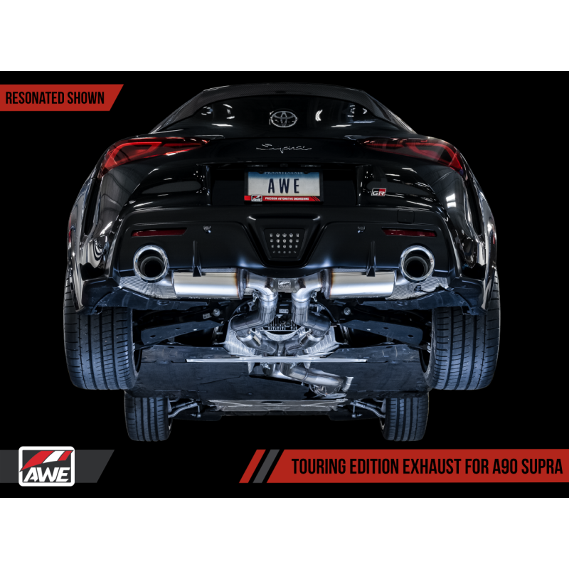 AWE Tuning 2020+ Toyota Supra A90 Resonated Touring Edition Exhaust - 5in Chrome Silver Tips