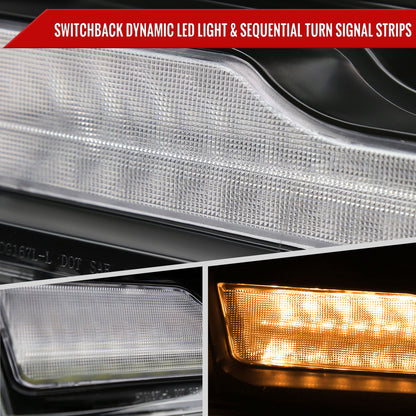 2009-2018 Dodge RAM 1500 / 2019 RAM Classic / 2010-2018 RAM 2500 3500 Switchback Sequential Full Amber LED Projector Headlights (Matte Black Housing/Clear Lens)