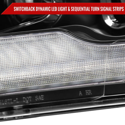 2009-2018 Dodge RAM 1500  / 2019-2021 RAM Classic / 2010-2018 RAM 2500 3500 Amber LED Bar Switchback Sequential Projector Headlights (Matte Black Housing/Clear Lens)